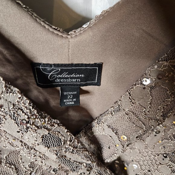 Taupe Sequin Lace Surplice Dress - Plus - Picture 3 of 4